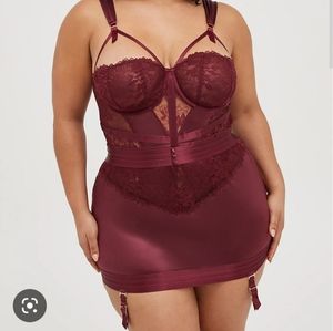 Satin and Lace High Garter Skirt with Open Back